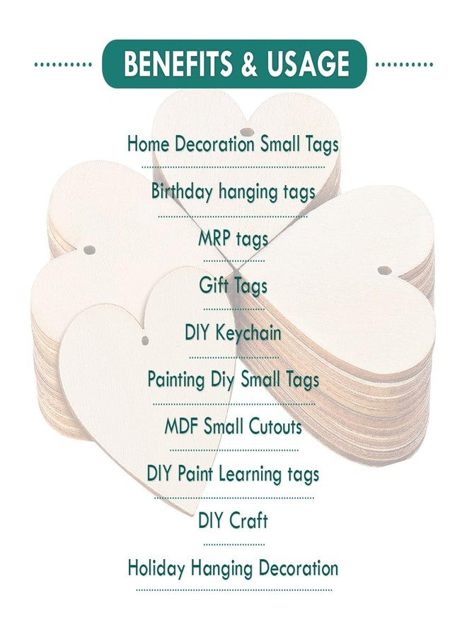 ROOT KRAFT [50pcs]-[ 5cmx5cm]-Heart Wooden Pine MDF Cutouts Unfinished Tags for Key Chain,Slices Crafts,Xmas Holiday Hanging Decorations,Painting Wood Craft,MDF Plains,Resin Art Work - Image 2